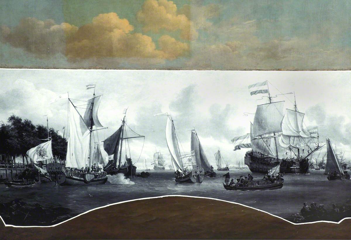 Ships on the River IJ in Front of the Tollhouse near Amsterdam