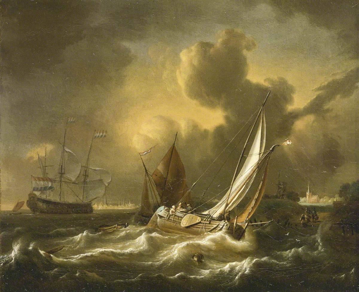 A Fishing Boat and Other Vessels in a Squall