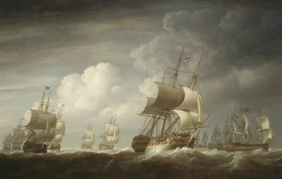 A Fleet of East Indiamen at Sea