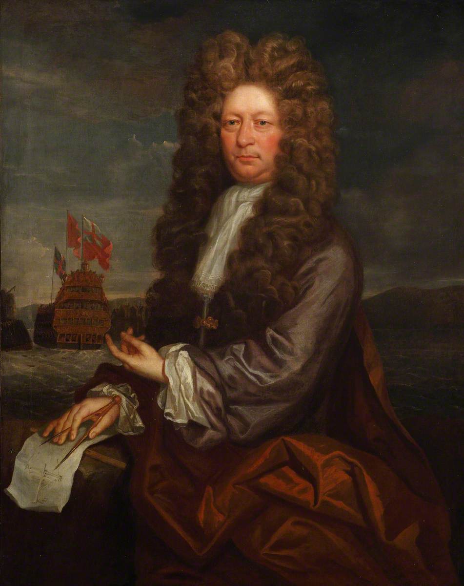 Fisher Harding (active 1698–1701), Master Shipwright, with the Launch of the 'Royal Sovereign', 1701