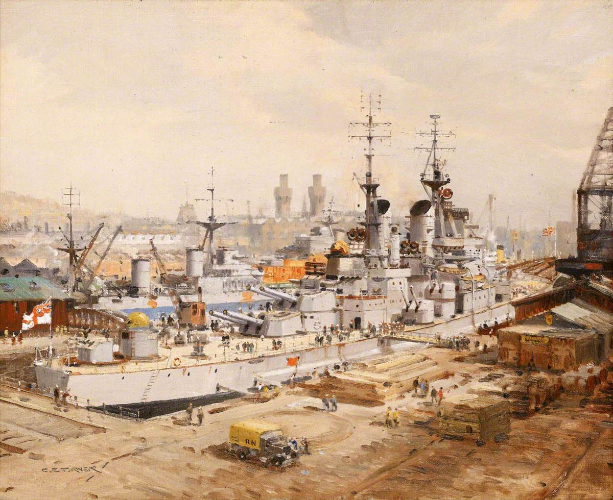 Dockyard Scene: HMS 'Vanguard' in Dry-Dock