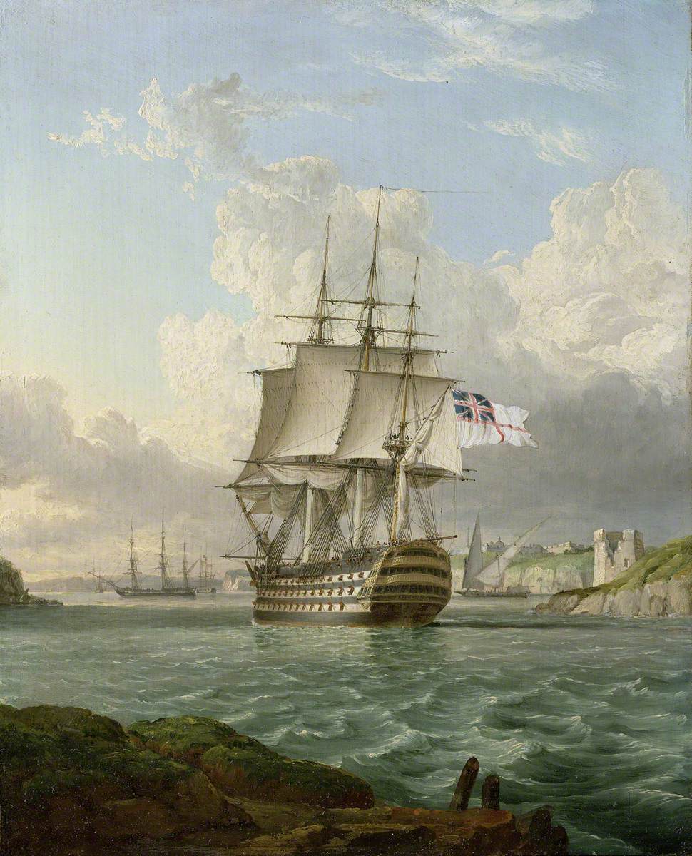 HMS 'Britannia' Leaving a Mediterranean Harbour