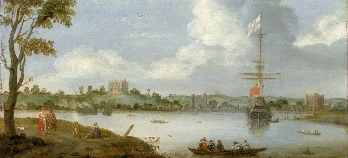 Greenwich Palace from the North East with a Man-of-War