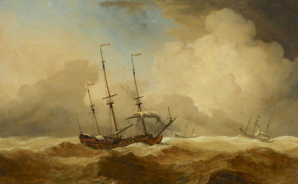 English Ships at Sea Running Before a Gale