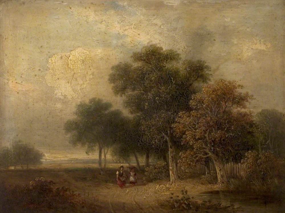 River Scene (Trees and Figures)