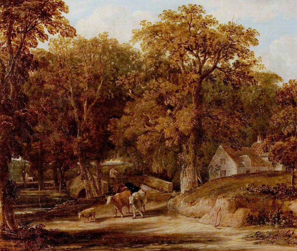 Woodland Scene with Bridge and Cattle