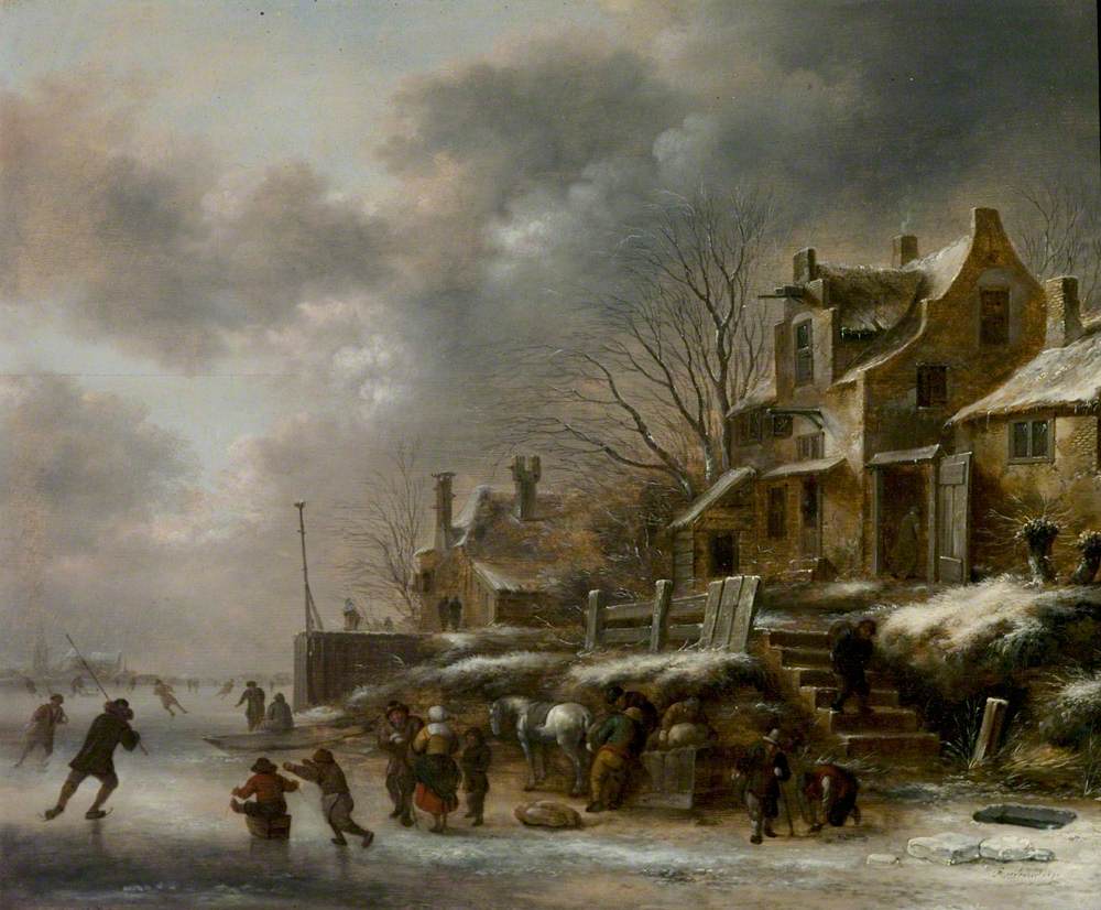 Winter Scene, River with Figures Skating