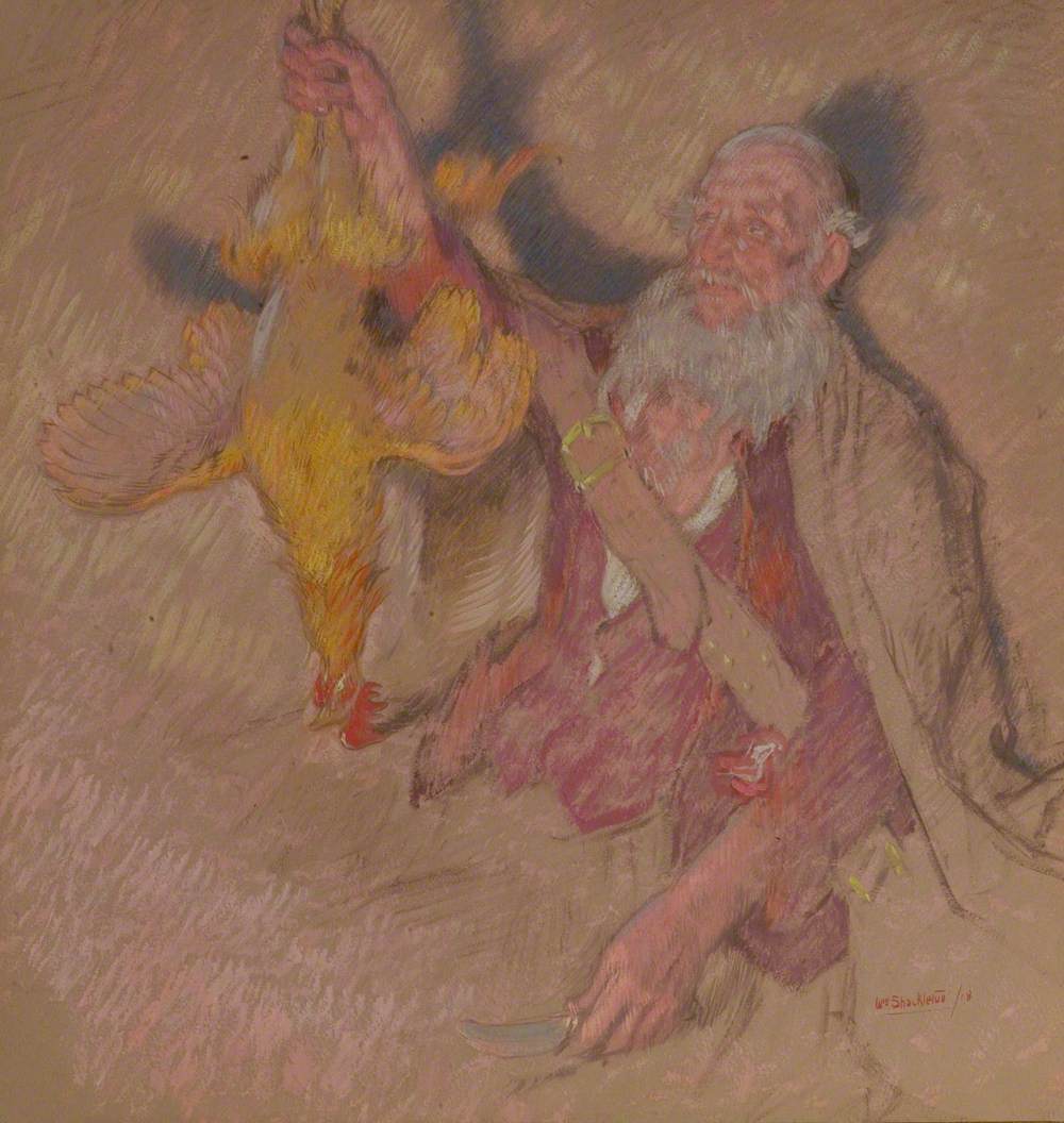 Study of a Man Holding a Cock for 'Highland Raiders'