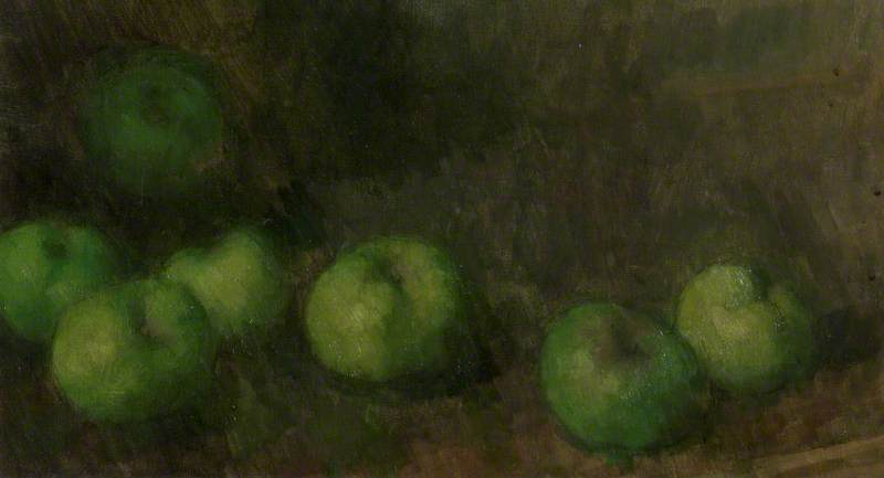 Green Apples on a Bamboo Table