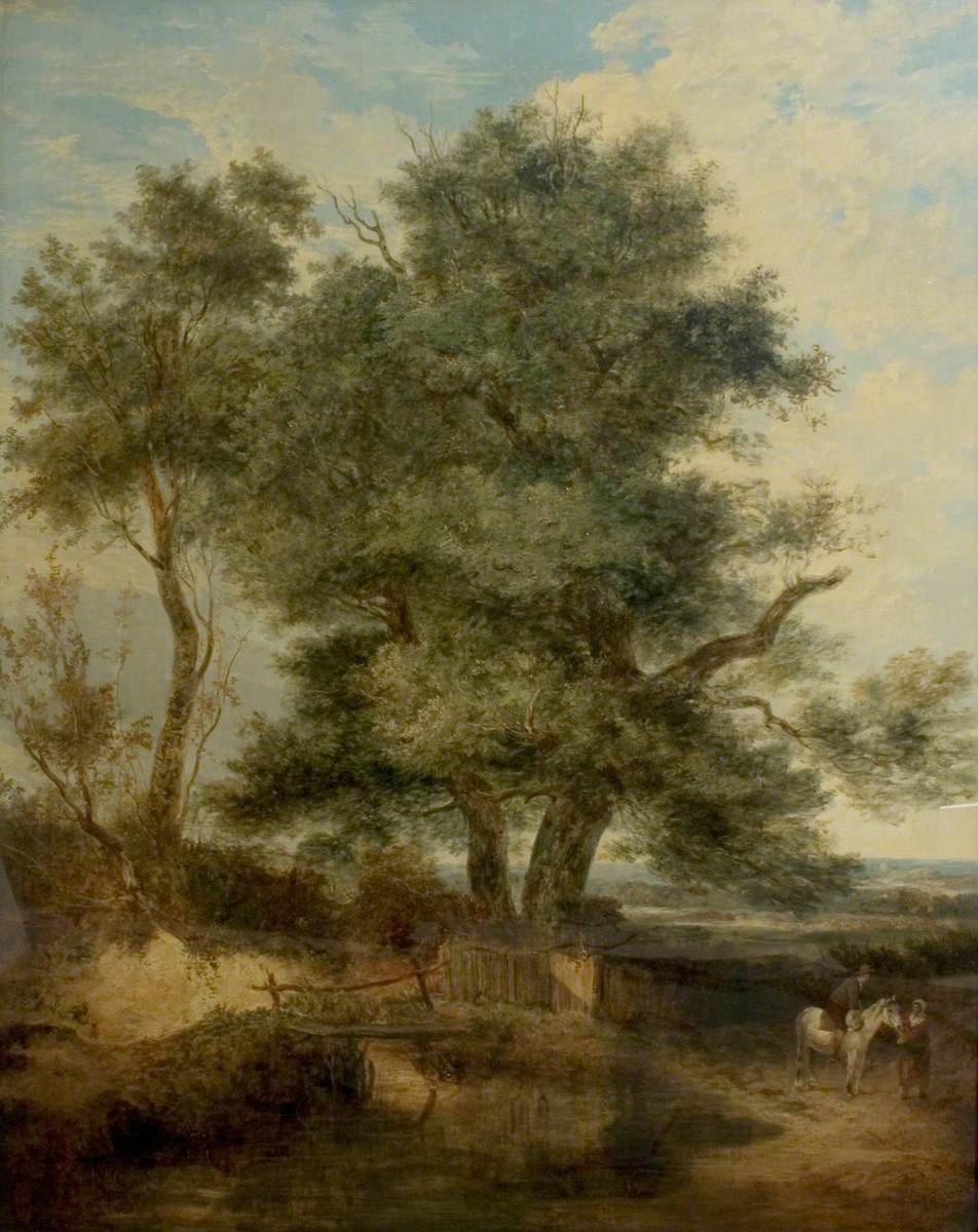Trees by a Brook (The Willow Tree, a Horseman and a Woman on a Road)