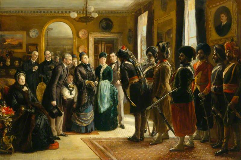 The Duke and Duchess of Teck receiving officers of the Indian Contingent, 1882