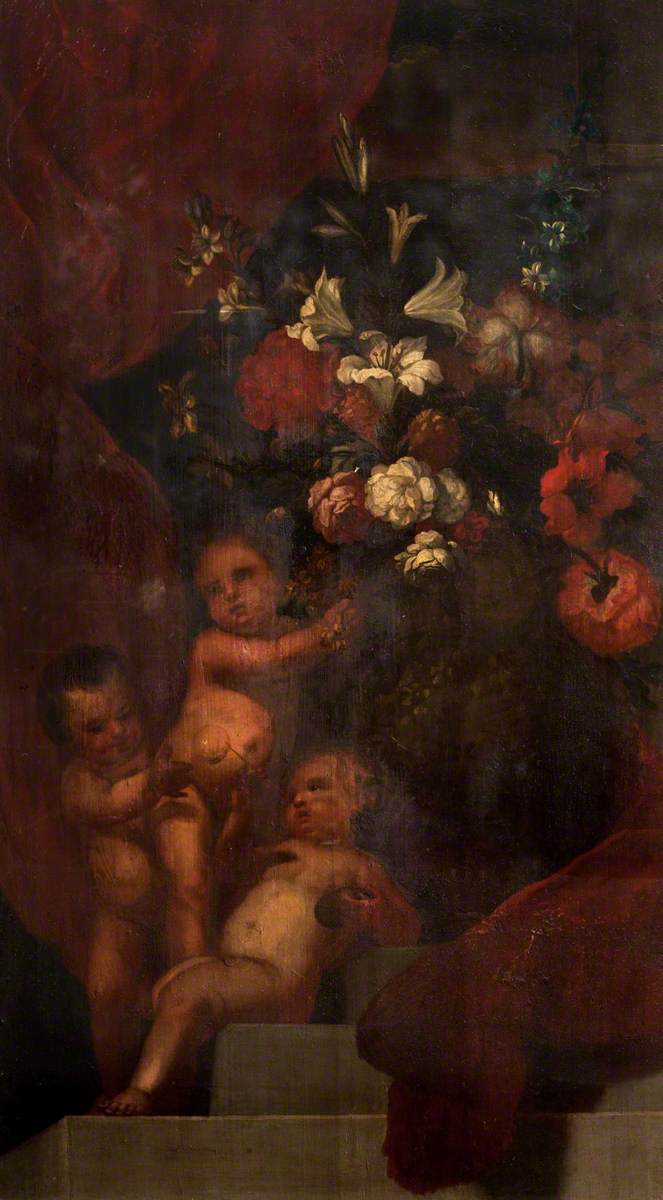 Vase of Flowers with Three Putti