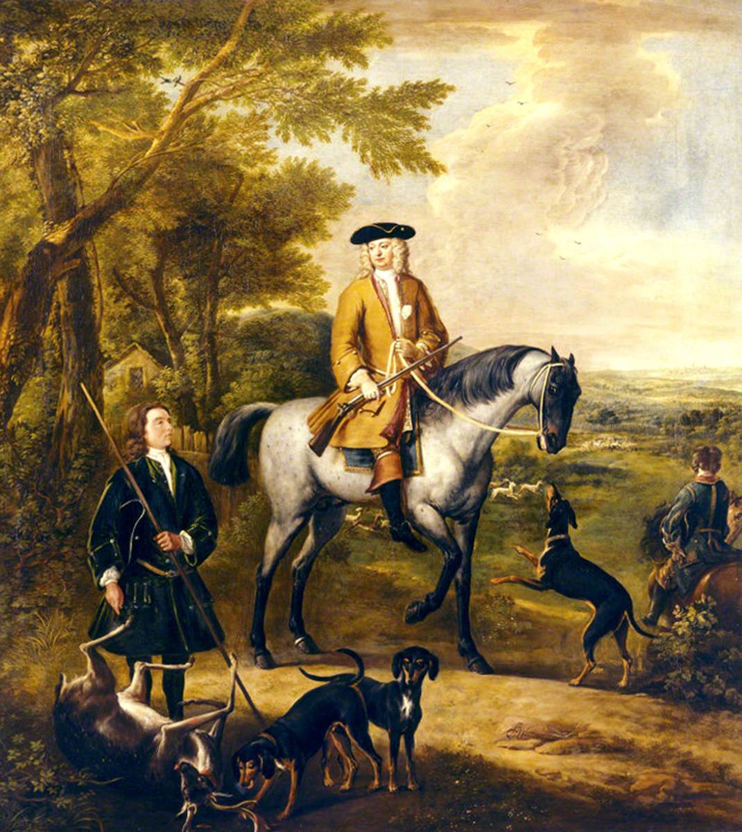 Gilbert Coventry (c.1688–1719), 4th Earl of Coventry, with Two Huntsmen in a Landscape