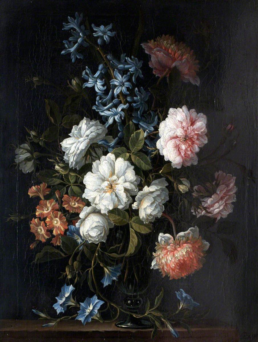 A Green Glass Vase of Flowers