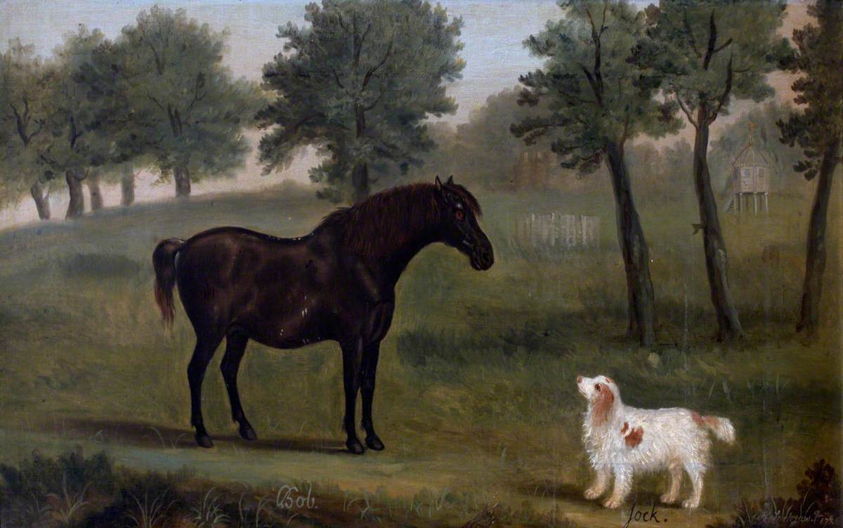 'Bob', a Black Horse, and 'Jock', a Spaniel