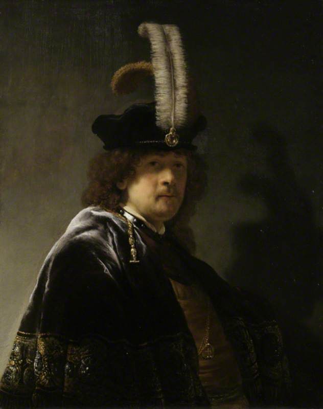 Self Portrait, Wearing a White Feathered Bonnet