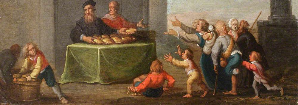 The Chirk Cabinet: The Seven Acts of Mercy, 'To feed the hungry'