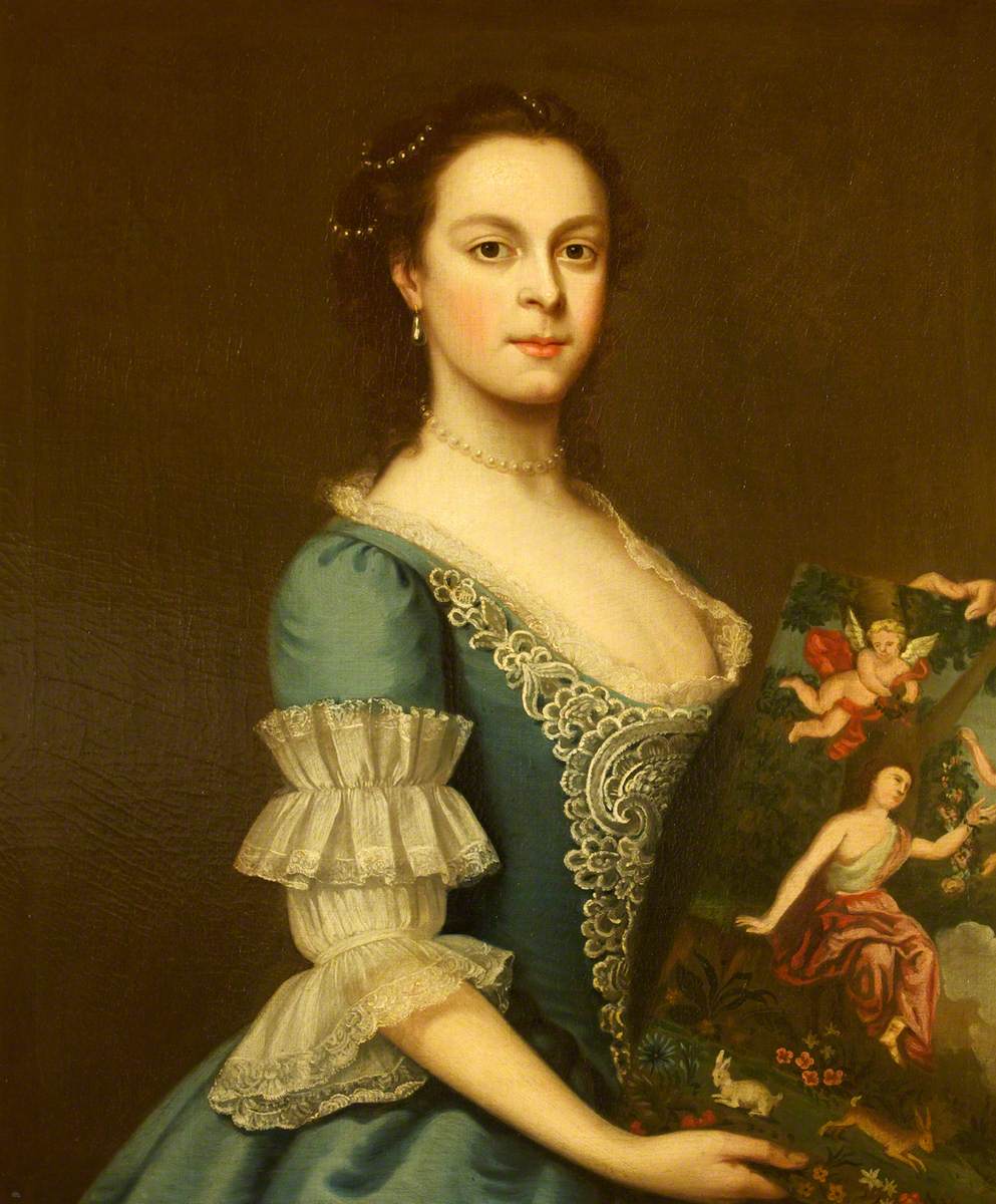 Penelope Jenkinson (d.1755), Later Mrs William Blathwayt III (?), as a Young Woman, Holding a Painting
