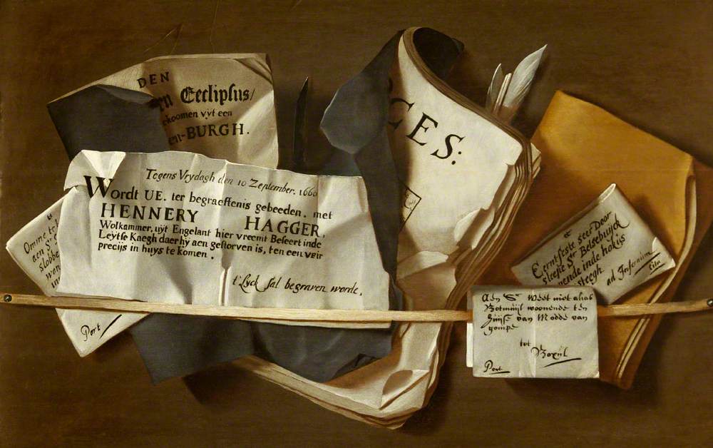 Vanitas Trompe-l’oeil Letter Rack, with Death Notices