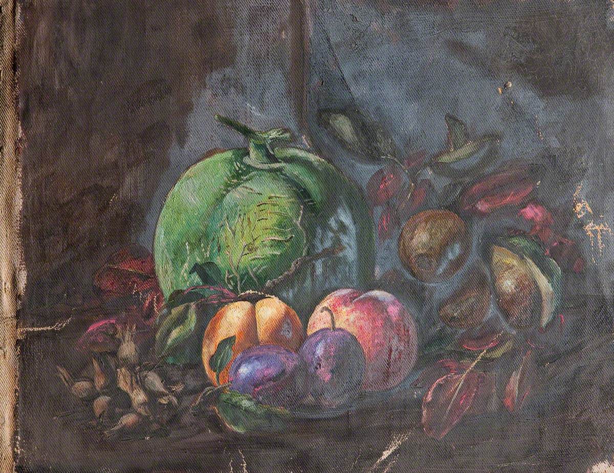 Still Life of a Gourd and Peaches