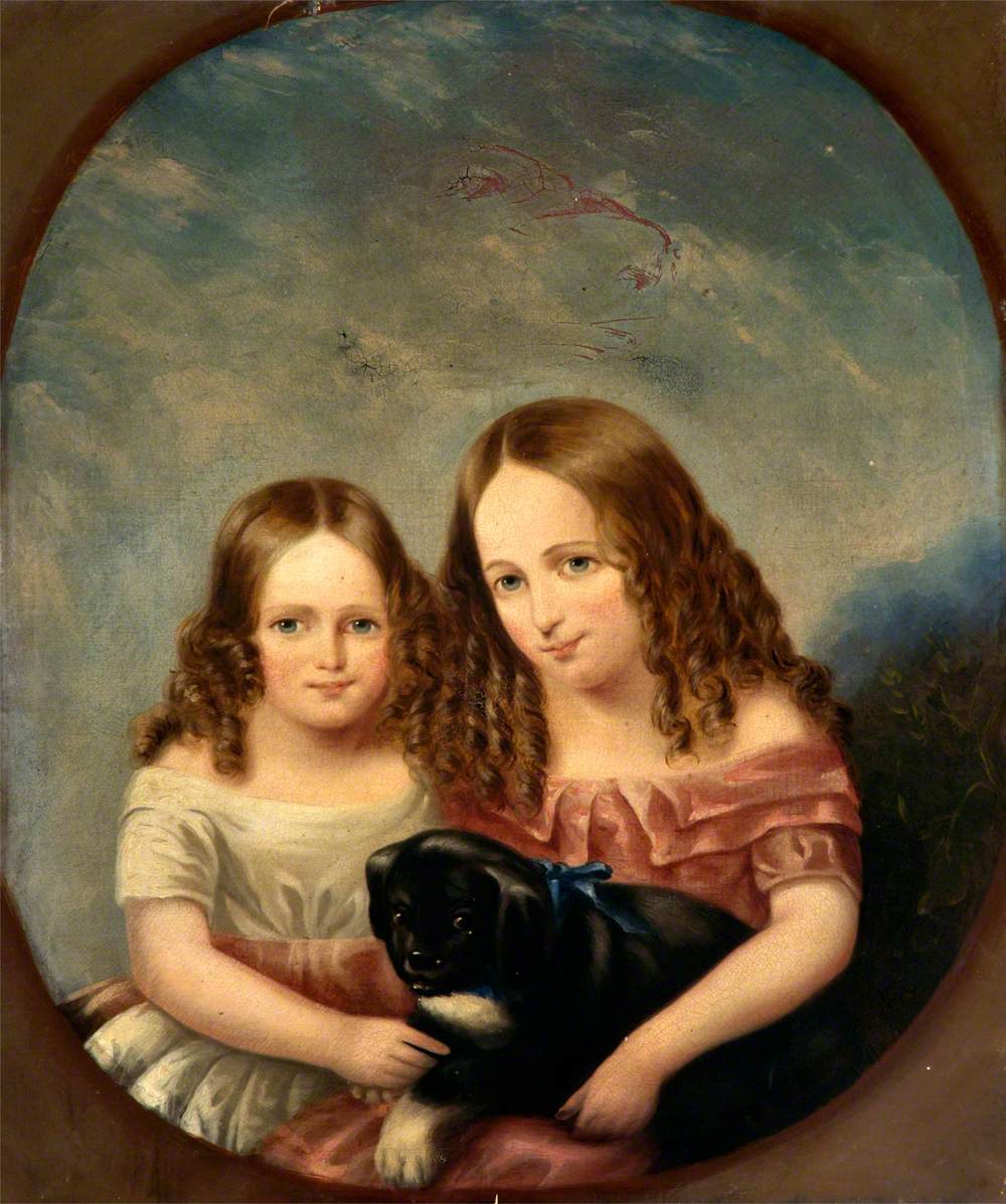 Two Little Girls with a Puppy