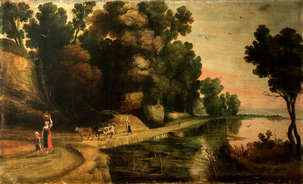 Landscape with Figures and Cattle on a Track by the Water