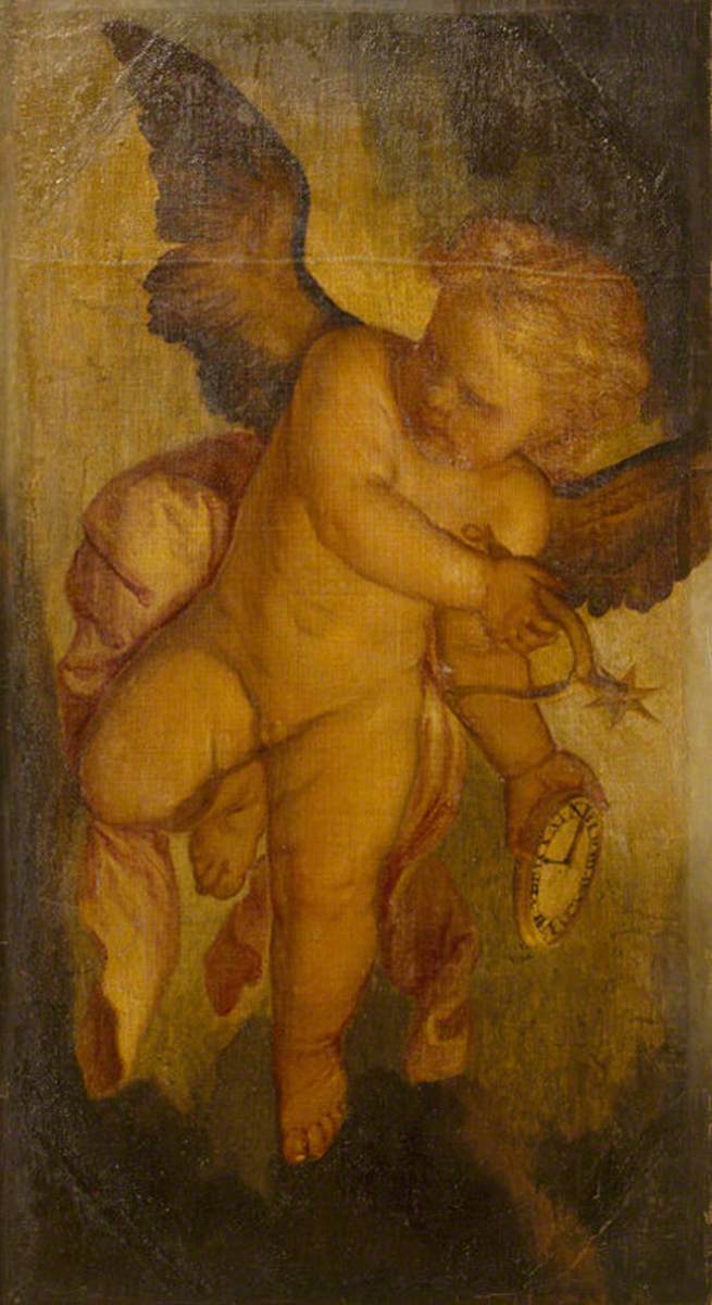 A Cupid Carrying a Spur and a Clock