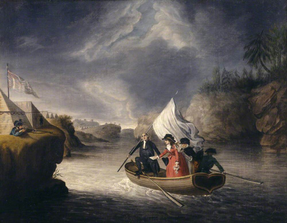 Lady Harriet Fox-Strangways (1750–1815), Mrs Acland, Crossing the River Hudson to the American Lines, Presenting Her Safe Conduct