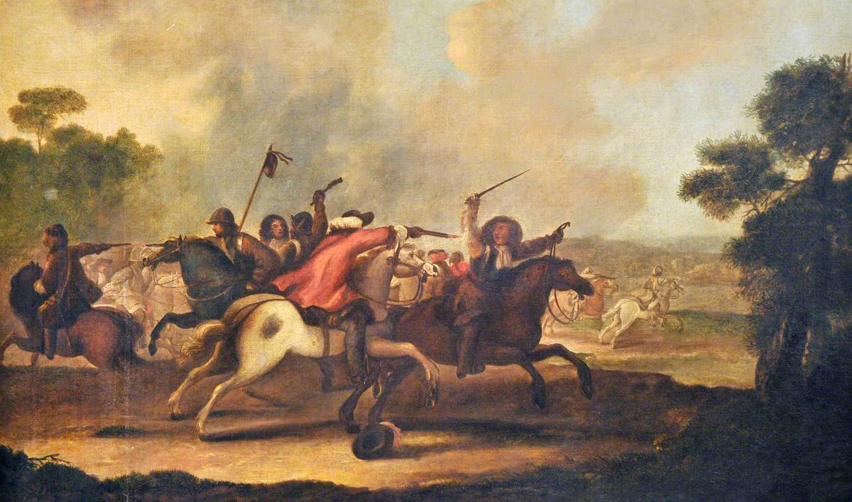 One of Four Battle Scenes: Horsemen Pursuing One Another