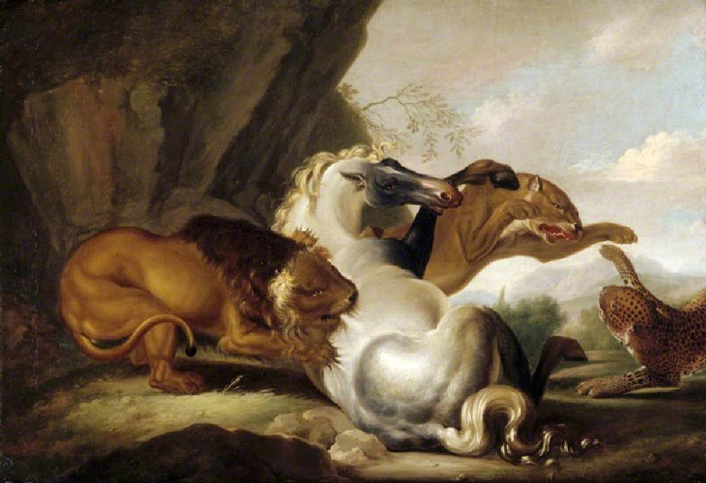 Lions Attacking a Horse