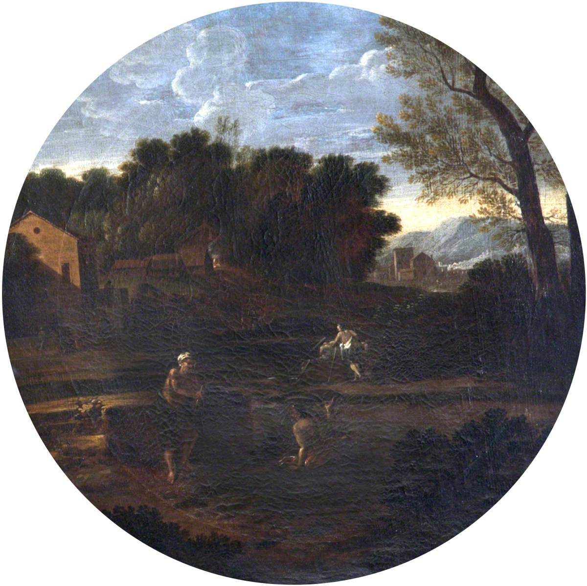 Classical Landscape and Figures in a Tondo