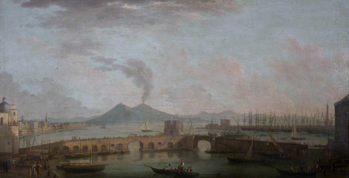 View of Naples: The Ponte Nuove in the Porto Grande, and Distant Shipping, Looking across the Bay to Vesuvius