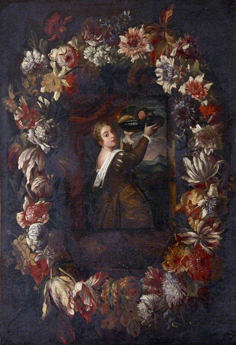 'Titian's Daughter' in a Wreath of Flowers