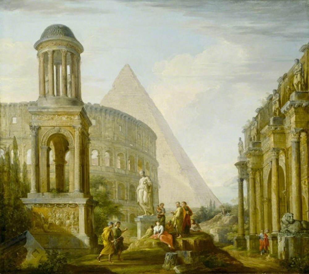 Architectural Capriccio with the Tomb of the Giulii, the Colosseum and a Triumphal Arch