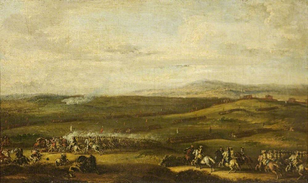 An Extensive Landscape with a Cavalry Charge