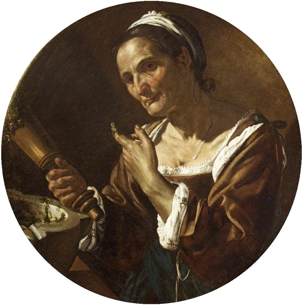 An Old Woman with a Pestle and Mortar