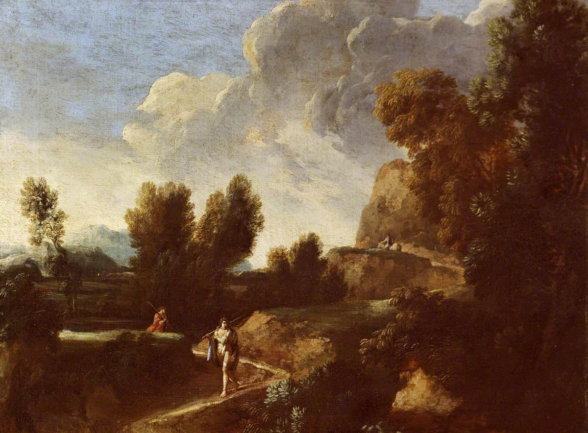 A Rough Landscape with Figures on a Zigzag Path