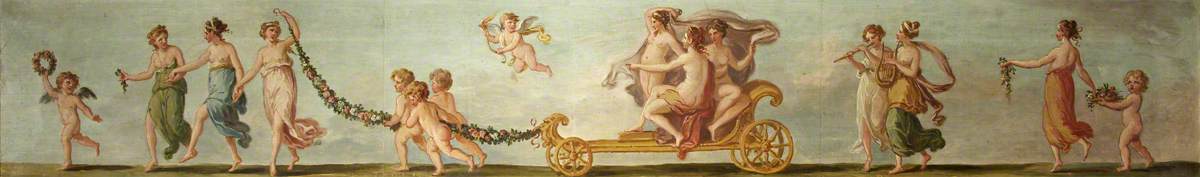 A Frieze of Women and Children with Garlands Accompanying a Chariot with the Three Graces