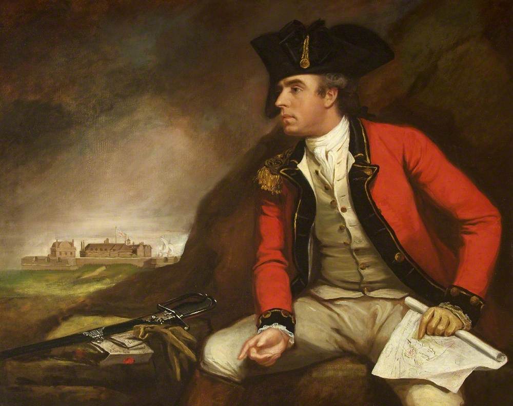 Captain Sir Thomas Hyde Page (1746–1821) Holding a Plan of Fort Landguard and Seen in the Distance