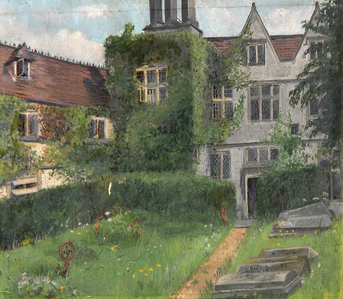 View of the Back of a Tudor House Overlooking a Graveyard