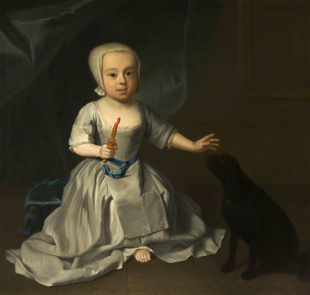 Portrait of an Unknown Small Child with a Puppy