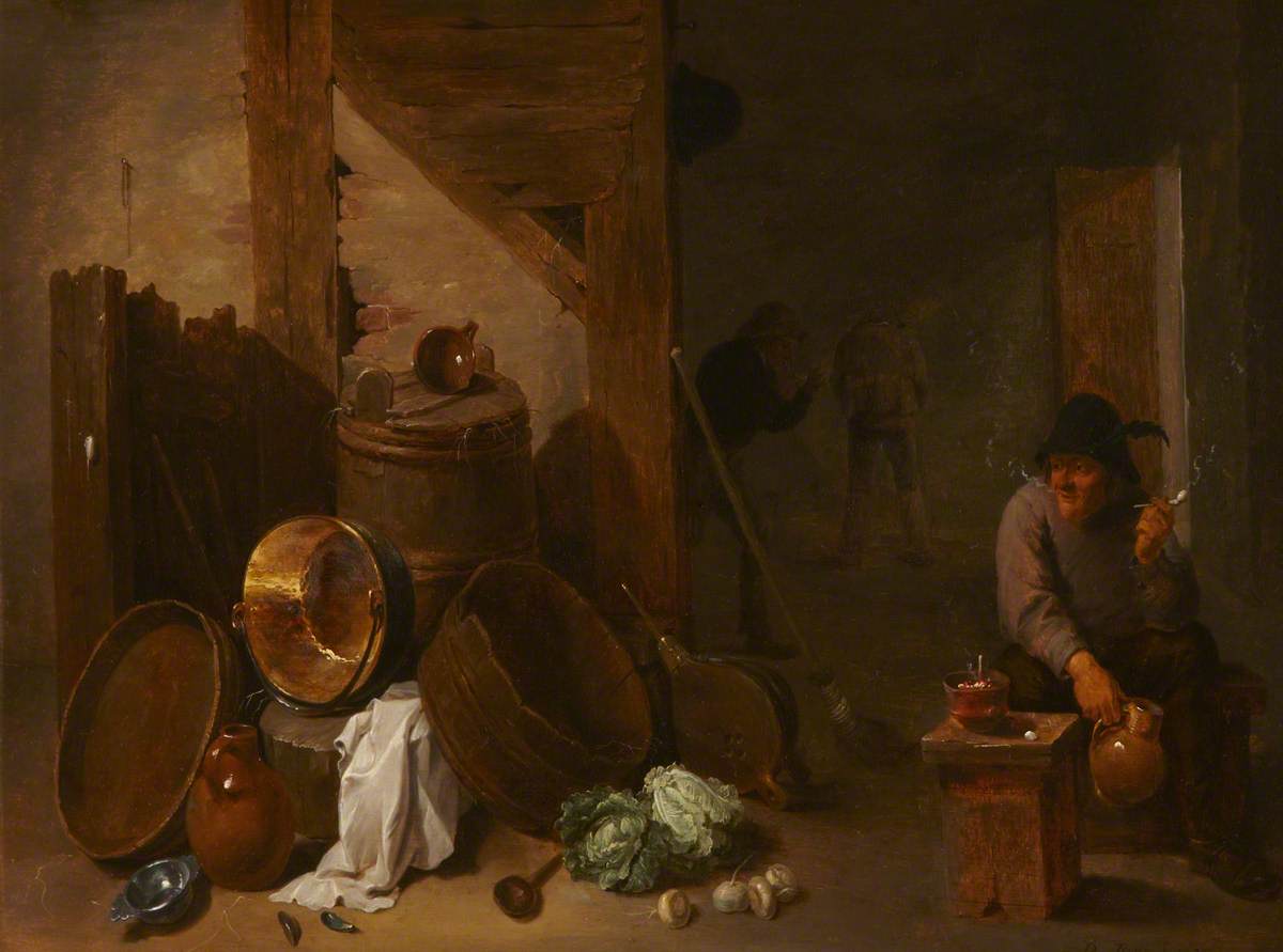 Kitchen Interior with a Toper and Other Peasants Beyond