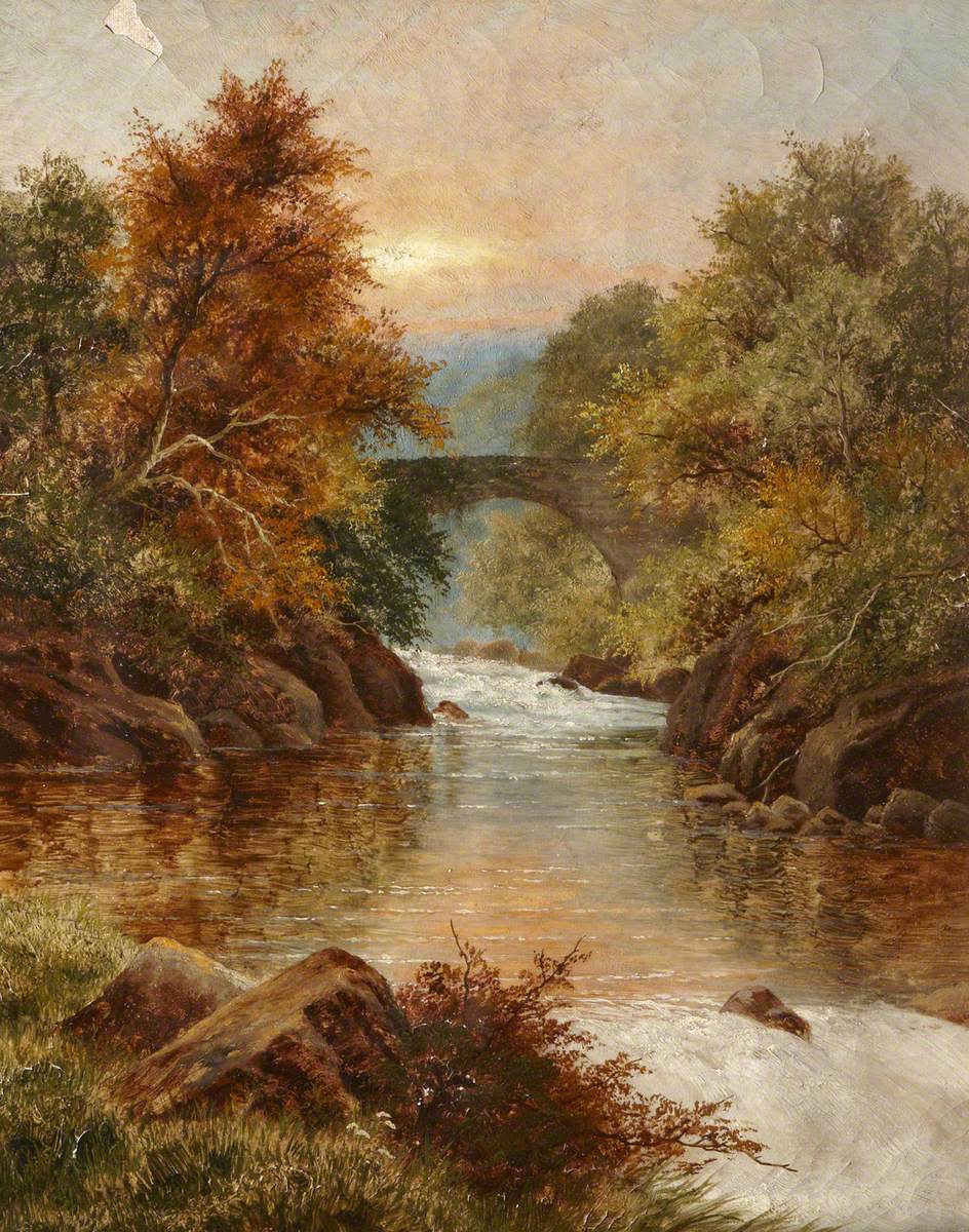 Wooded River Landscape with a Bridge