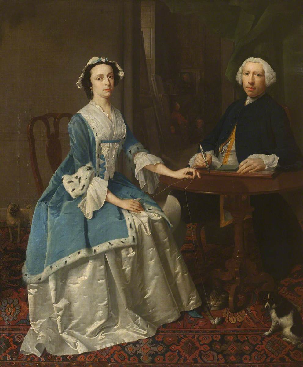 A Portrait Painter Drawing and His Wife Winding Wool