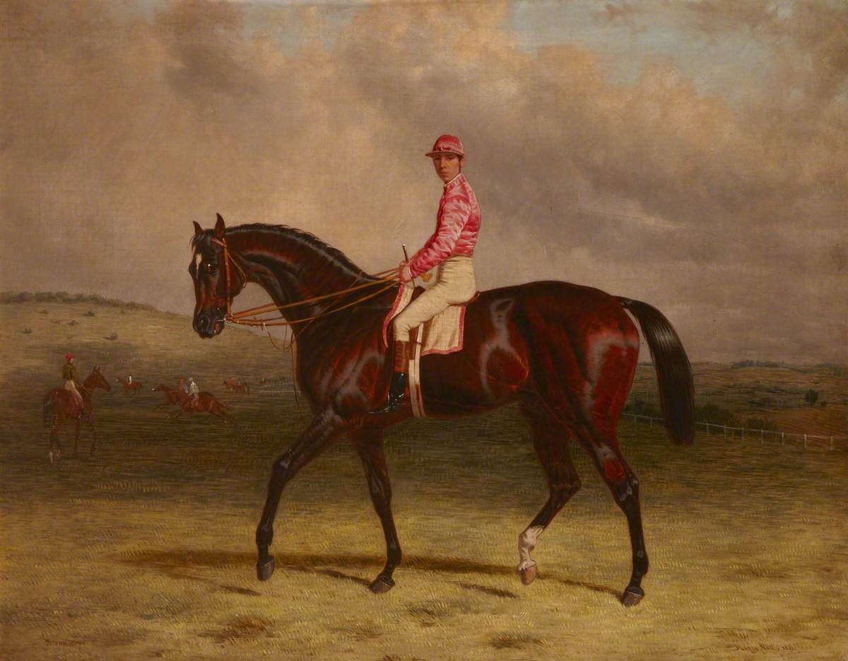 'Broomilaw' with Jockey Up on Epsom Downs, with Horses Being Exercised