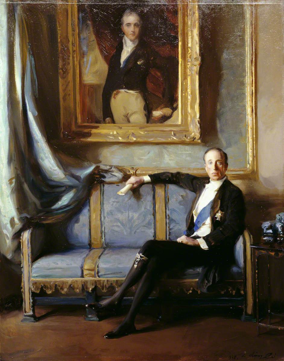 Sir Charles Stewart Henry Vane-Tempest-Stewart (1878–1949), 7th Marquess of Londonderry, KG, Seated under a Lawrence Portrait of Castlereagh