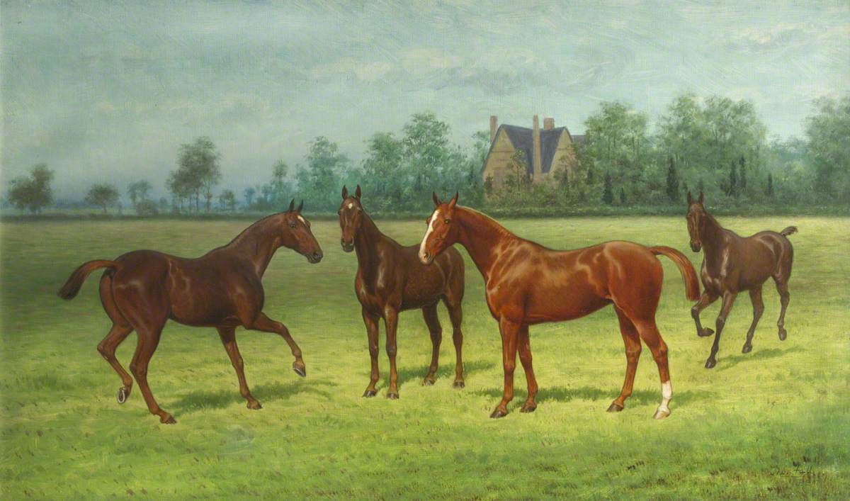 'Lockey', 'Lady Abbess', 'Beatrice' and 'Mahomet': Four Horses in a Field