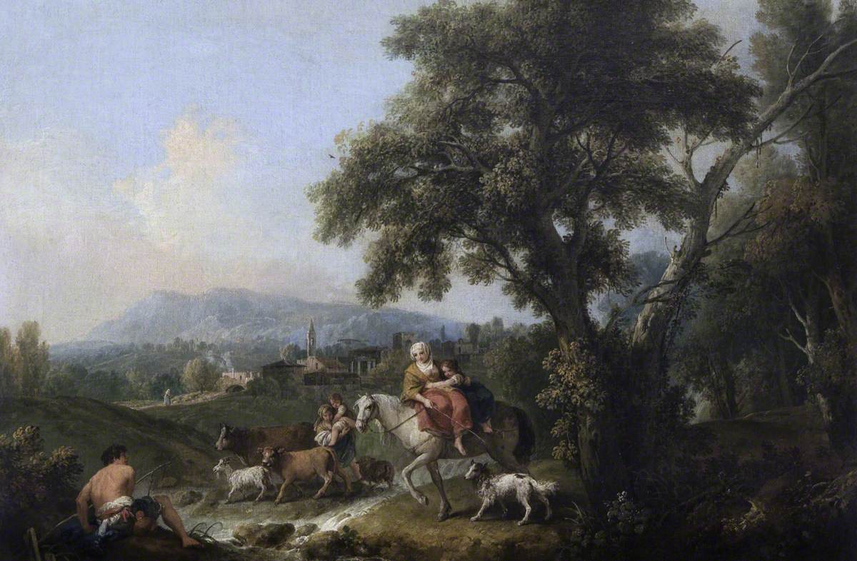 A Classical Landscape with Peasants Fording a Stream