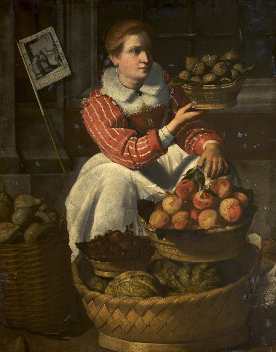 A Woman Selling Fruit, with a Pilgrimage Banner