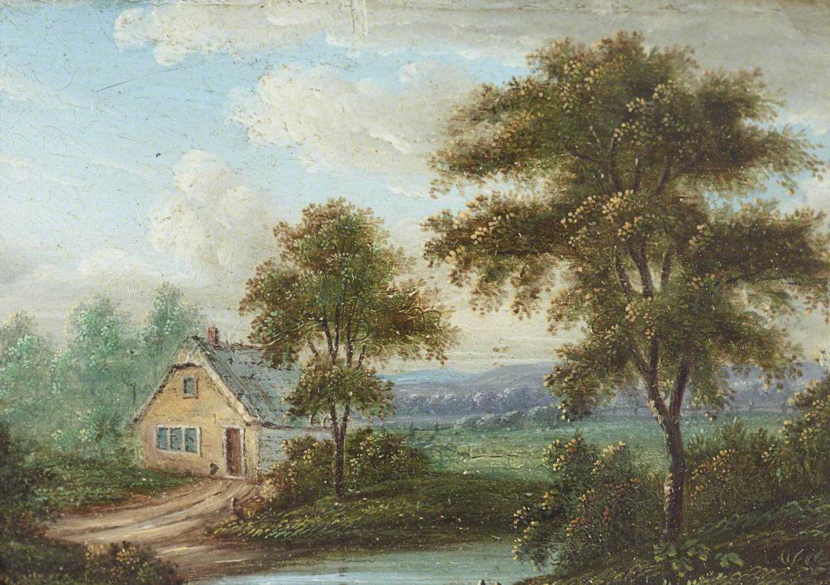 A Cottage with a Stream and Trees